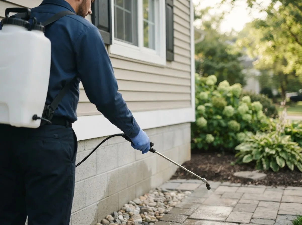 Pest control technician inspecting a home in Orlinda, TN